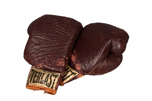 Pair of Joe Frazier Used Sparing Gloves Given to Dave Schultz in 1974